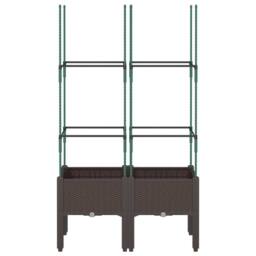 Berkfield Home Garden Planter with Trellis Brown 80x40x142.5 cm PP - thumbnail 1