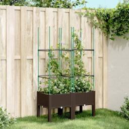 Berkfield Home Garden Planter with Trellis Brown 80x40x142.5 cm PP - thumbnail 2