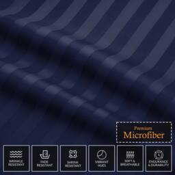 Grace Embossed Satin Stripe Duvet Cover Sets Ultrasoft Quilt Cover in Navy - Size: Double - thumbnail 7