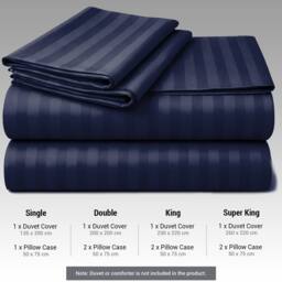 Grace Embossed Satin Stripe Duvet Cover Sets Ultrasoft Quilt Cover in Navy - Size: Double - thumbnail 6