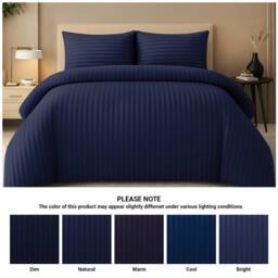 Grace Embossed Satin Stripe Duvet Cover Sets Ultrasoft Quilt Cover in Navy - Size: Double - thumbnail 5