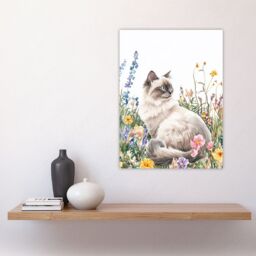 "Artery8 Ragdoll Cat Lover Pet Wildflower Floral Portrait Wall Art Print - Size: W12"" x H16""" - thumbnail 4