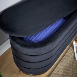 Home Source Velvet Storage Ottoman Storage Solution Bench Footstool in Black - thumbnail 7