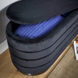 Home Source Velvet Storage Ottoman Storage Solution Bench Footstool in Black - thumbnail 8