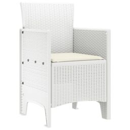 Berkfield Home Garden Chairs with Cushions 2 pcs White Poly Rattan - thumbnail 4