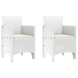 Berkfield Home Garden Chairs with Cushions 2 pcs White Poly Rattan - thumbnail 2