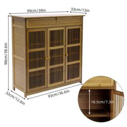 FLAVORA Large Wooden Shoe Cabinet Storage Cupboard Unit in Brown - Size: 0.6m2 - thumbnail 2