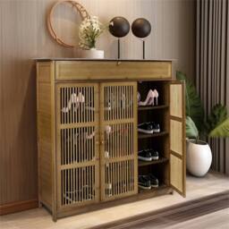 FLAVORA Large Wooden Shoe Cabinet Storage Cupboard Unit in Brown - Size: 0.6m2 - thumbnail 4