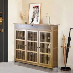 FLAVORA Large Wooden Shoe Cabinet Storage Cupboard Unit in Brown - Size: 0.6m2 - thumbnail 3