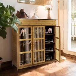 FLAVORA Large Wooden Shoe Cabinet Storage Cupboard Unit in Brown - Size: 0.6m2 - thumbnail 6