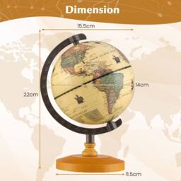 Costway Antique Globe Dia 14cm Mini Rotating World Globe Decorative Globe in Bronze - thumbnail 3
