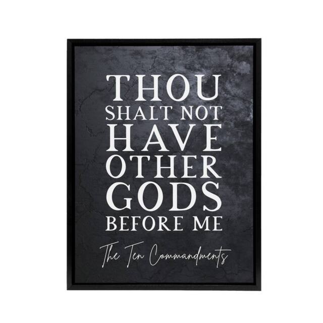 "Artery8 Ten Commandments No Other Gods Bible Quote Framed Canvas Wall Art Print in Grey - Size: W24"" x H32""" - image 1
