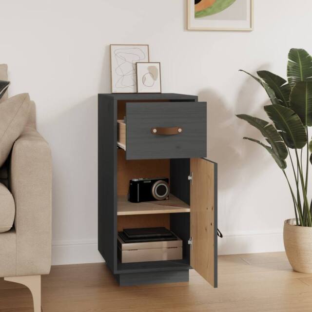 Berkfield Home Sideboard Grey 34x40x75 cm Solid Wood Pine - Size: 34 x 40 x 75 cm - image 1