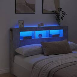 Berkfield Home LED Headboard Concrete Grey 160x18.5x103.5 cm Engineered Wood - thumbnail 2