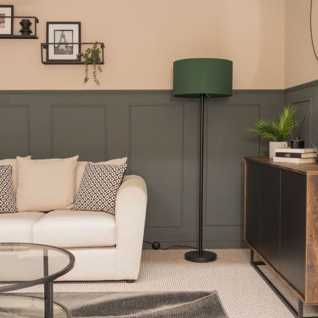 ValueLights Charlie Black Floor Lamp Large Green Shade - image 1