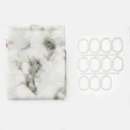 OHS Marble Effect Mould Resistant Shower Curtain in White - Size: 180 cm width x 180 cm drop - thumbnail 6