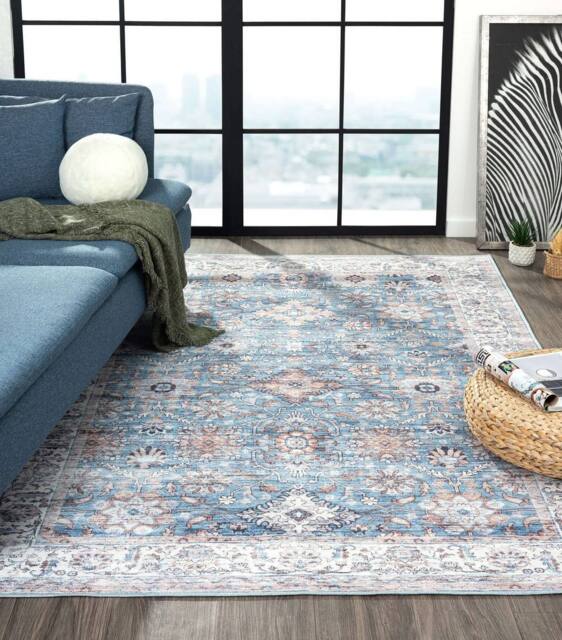 THE RUGS Samira Washable Persian Classic Rug - Durable Soft Polyester Pile in Light Blue - Size: 60 cm x 180 cm - image 1