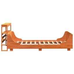 Berkfield Home Sleek Bookcase Bed Frame Wax Brown 135x190 cm Doouble Solid Wood Pine - Size: Small Single - thumbnail 7