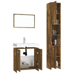 Berkfield Home 3 Piece Bathroom Furniture Set Smoked Oak Engineered Wood in Brown - thumbnail 4