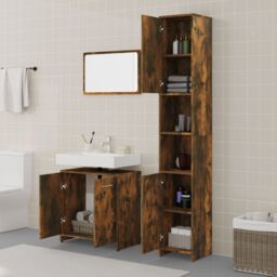 Berkfield Home 3 Piece Bathroom Furniture Set Smoked Oak Engineered Wood in Brown - thumbnail 3
