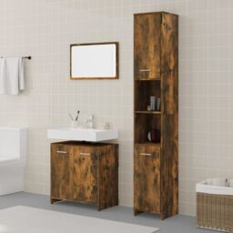 Berkfield Home 3 Piece Bathroom Furniture Set Smoked Oak Engineered Wood in Brown - thumbnail 1