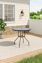 Living and Home Garden Round Tempered Glass Marble Coffee Table in Grey - thumbnail 3