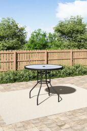 Living and Home Garden Round Tempered Glass Marble Coffee Table in Grey - thumbnail 1