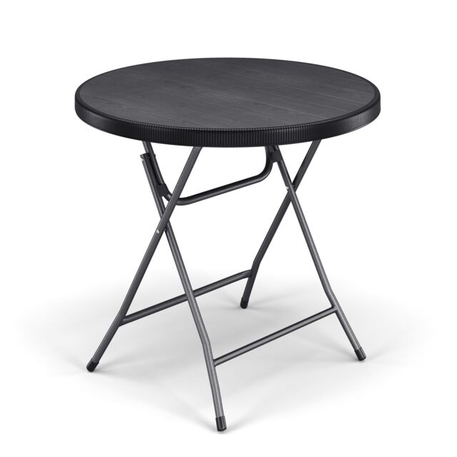 EONLION 80cm Black Wooden Look Round Folding Garden Table Outdoor Bistro Patio Furniture - image 1