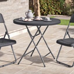 EONLION 80cm Black Wooden Look Round Folding Garden Table Outdoor Bistro Patio Furniture - thumbnail 2