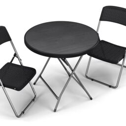EONLION 80cm Black Wooden Look Round Folding Garden Table Outdoor Bistro Patio Furniture - thumbnail 3