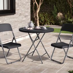 EONLION 80cm Black Wooden Look Round Folding Garden Table Outdoor Bistro Patio Furniture - thumbnail 4