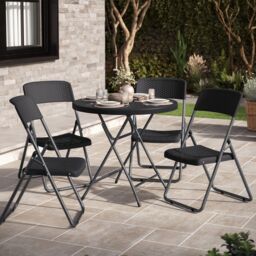EONLION 80cm Black Wooden Look Round Folding Garden Table Outdoor Bistro Patio Furniture - thumbnail 5