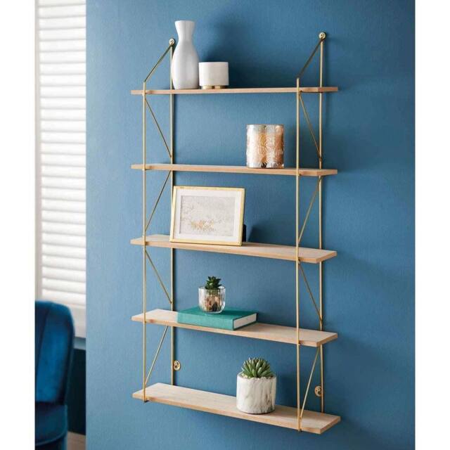 Havendro 5 Tier White Metal Wire Wall Floating Shelves Decoration Storage in Gold - image 1