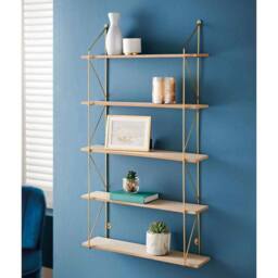 Havendro 5 Tier White Metal Wire Wall Floating Shelves Decoration Storage in Gold - thumbnail 1