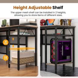 Costway L-Shaped Computer Desk Reversible Corner Workstation w/ Mesh Storage in Grey - thumbnail 9