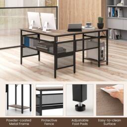 Costway L-Shaped Computer Desk Reversible Corner Workstation w/ Mesh Storage in Grey - thumbnail 7