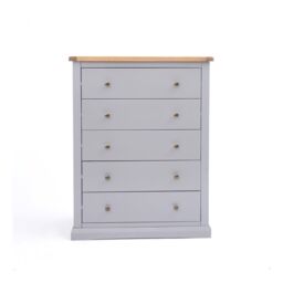 Cabinet Bits Rocca 5 Drawer Chest of Drawers Brass Knob in Grey - thumbnail 1