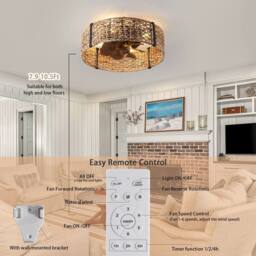 NIVOR 7 Blade Smart Ceiling Fan with Remote Control & Light Kit Included in Brown - thumbnail 4