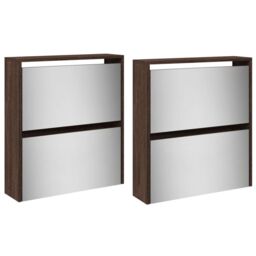 Berkfield Home Shoe Cabinet with Mirror 4-Layer Brown Oak 63x17x134 cm - Size: 63 x 17 x 134 cm - thumbnail 6