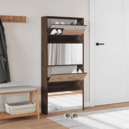 Berkfield Home Shoe Cabinet with Mirror 4-Layer Brown Oak 63x17x134 cm - Size: 63 x 17 x 134 cm - thumbnail 3