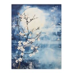 "Artery8 Wall Art Print Flowering Almond Tree Misty Morning Sun Landscape Poster Picture in Blue - Size: W18"" x H24""" - thumbnail 1