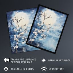 "Artery8 Wall Art Print Flowering Almond Tree Misty Morning Sun Landscape Poster Picture in Blue - Size: W18"" x H24""" - thumbnail 2