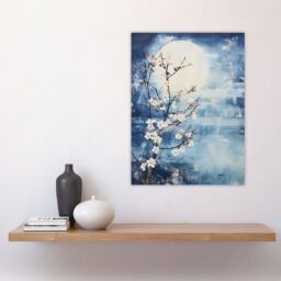 "Artery8 Wall Art Print Flowering Almond Tree Misty Morning Sun Landscape Poster Picture in Blue - Size: W18"" x H24""" - thumbnail 4