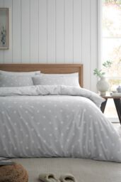 Catherine Lansfield 'Brushed Polka Dot' Cotton Reversible Duvet Cover Set in Grey - Size: King - thumbnail 1