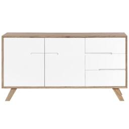 Wyld and Coco Nordic Sideboard White and Light Brown - 3 Drawers 2 Cabinets - thumbnail 5