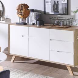 Wyld and Coco Nordic Sideboard White and Light Brown - 3 Drawers 2 Cabinets - thumbnail 1