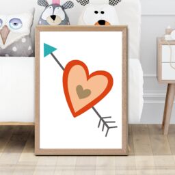 ARTZE Tribal Orange Heart & Arrow Framed Print SIZE: A3 with Oak Frame - Size: A4 - thumbnail 2