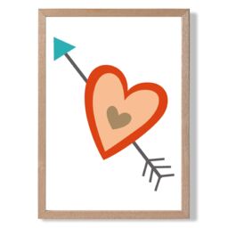ARTZE Tribal Orange Heart & Arrow Framed Print SIZE: A3 with Oak Frame - Size: A4