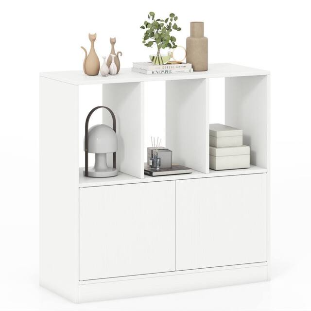 Costway 3-Cube Bookcase 3-Tier Bookshelf w/Cabinet Modern Storage Organizer in White - image 1