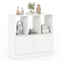 Costway 3-Cube Bookcase 3-Tier Bookshelf w/Cabinet Modern Storage Organizer in White